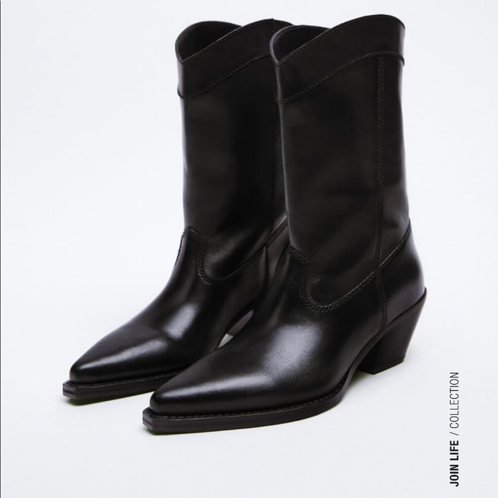 Leather Zara cowboy ankle boots new